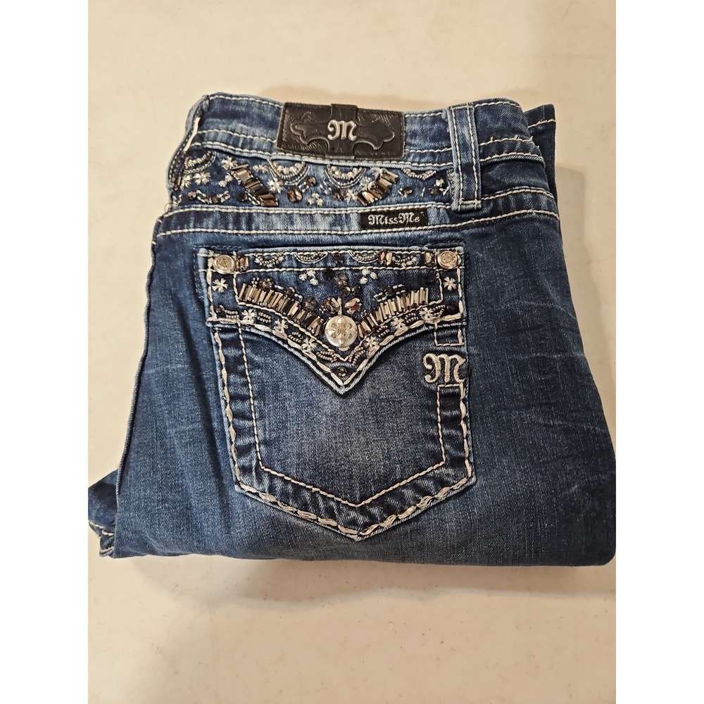 MISS ME Jeans Womens Chloe Boot Size 33X33 Western Thick Stitched Bling(1871